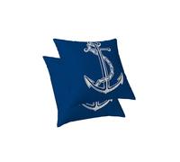 ggaimwf Cushion Covers Nautical Anchor Decorative Cushions Maritime Navy Blue Linen Look Pillow Covers for Sofa Couch Bedroom Living Room Kids Ocean Sailing Theme Throw Pillowcases 50x50cm Set of 2