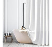ggaimwf Farmhouse Boho White Shower Curtain Modern Linen Fabric Shower Curtains Tall Country Neutral Thick Bathroom Curtain Set with Tassels Bohemian Bathroom Decor 72x78 Inch
