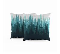 ggaimwf Forest Green Cushion Covers Misty Woodland Trees Watercolor Linen Throw Pillowcases for Sofa Living Room Outdoor Garden Cushion Case Double Side with Invisible Zipper 60x60cm Set of 2