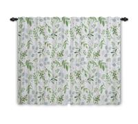 GGAIMWF Green Leaf Botanical Pattern Curtains - Vintage Country Farmhouse Pencil Pleat Drapes for Living Room, Balcony, Patio - 117x138cm, 2 Panels
