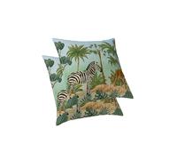 ggaimwf Jungle Animal Cushion Covers Leopard Tropical Palm Trees Watercolor Kids Cushions Decorative Linen Look Throw Pillow Covers for Children's Bedroom Nursery Toddler Pillowcases 50x50cm Set of 2