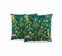 ggaimwf Jungle Cushions Kids Pillow Cases Tropical Animals Forest Zoo Cartoon Green Tree Square Linen Cushion Covers for Kids Bedroom Playroom Nursery Sofa Decorative Pillows 60x60cm Set of 2
