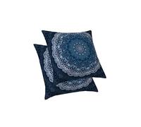 ggaimwf Mandala Cushion Covers Navy Flower Pattern Compass Mandala Arabesque Ethnic Boho Style Throw Pillows Cover Blue Aesthetic Bolster Cushions for Sofa Bed Decorative Cushions 45x45cm Sets 2