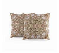 ggaimwf Moroccan Cushion Covers 60x60cm Ochre Ethnic Boho Cushions Indian Style Abstract Mandala Arabesque Meditation Hippie Modern Throw Pillow Cover for Sofa Living Room Bed Pillowcase Set of 2
