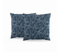 ggaimwf Paisley Cushion Covers 60x60cm Abstract Flower Pattern Blue Cushion Hippie Style Linen Look Throw Pillow Cover Sofa Living Room Decor Balcony Bench Scatter Cushions Handmade Set of 2
