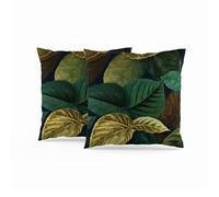 ggaimwf Set of 2 Cushion Cover Leaf Green Yellow Leaves Plant Theme Vintage Fine Linen Look Cushion Cover Throw Pillow Cases Square for Modern Living Room Bedroom Couch Outside Seat Office 60x60cm