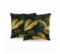 ggaimwf Set of 2 Linen Look Soft Leaf Pillowcases Green Yellow Leaves Vintage Modern Decorative Outdoor Square Throw Cushion Covers for Men Women Kids Sofa Bed Living Room Pillow Covers 45x45cm