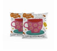 ggaimwf Sofa Cushion Covers 60x60cm Set of 2 It's Always Tea Time Cup Throw Pillow Cover Colorful Cushion for Coffee Shop Bedroom Office Nursery Party Decorative Pillowcase Hidden Zipper