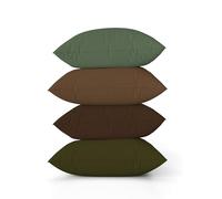 ggaimwf Solid Color Linen Cushion Covers for Sofa Brown Green Brown Throw Pillow for Bed Classic Vintage Color Handmade Square Cushion Cases with Invisible Zipper, 45x45cm Set of 4