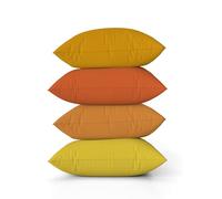 ggaimwf Solid Color Linen Cushion Covers for Sofa Orange Gradient Throw Pillow for Bed Autumn Style Yellow Color Handmade Square Cushion Cases with Invisible Zipper, 60x60cm Set of 4