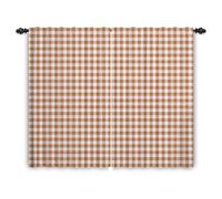 ggaimwf Taupe Curtains for Bedroom Check Drape Curtains Gingham Plaid Vintage Window Treatment Country House Style Living Room Patio Hallway Room Divider Curtain Rod Pocket 107x160cm 2 Panels