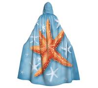 ggasdvjj Unisex Full Blue Background Starfish 1 Print Hooded Robe Cloak Costume,Costume Party,Halloween Cape,Themed Party Cape.