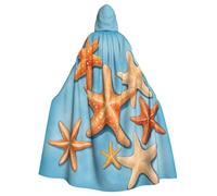 ggasdvjj Unisex Full Blue Background Starfish Print Hooded Robe Cloak Costume,Costume Party,Halloween Cape,Themed Party Cape.