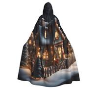 ggasdvjj Unisex Full Christmas Village House 4 Print Hooded Robe Cloak Costume,Costume Party,Halloween Cape,Themed Party Cape.