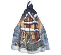 ggasdvjj Unisex Full Christmas Village House Print Hooded Robe Cloak Costume,Costume Party,Halloween Cape,Themed Party Cape.