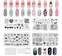 GGAUBAIFI 4Pcs Valentine's Nail Stamping Plates + 1 Stamper + 1 Scraper, Love Heart Pattern Nail Art Stamp Stamping Template Image Plate Nail Art Stamper Scraper Nails Tool