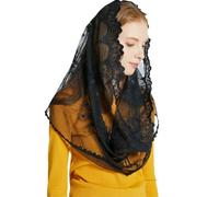 GGAUBAIFI Black Infinity Venise Lace Chapel Veil Latin Mass Mantilla Floral Church Veils Head Covering, A