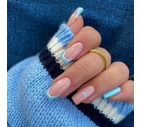 GGAUBAIFI Pink & Blue Medium Square Acrylic Press On Nails, 1 Set of 10 Medium Length Fake Nails for Women