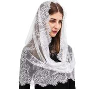 GGAUBAIFI Spanish Style Lace Traditional Vintage Inspired Infinity Shape Mantilla Veil Latin Mass Head Covering, White
