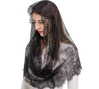 GGAUBAIFI Spanish Style Lace Traditional Vintage Inspired Infinity Shape Mantilla Veil Latin Mass Head Covering, Black