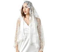 GGAUBAIFI White Rectangular Church Veils for Women, Spanish Floral Lace Chapel Veil Scarf Mantilla Wrap Shawl Mass Head Covering