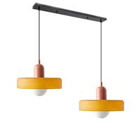 GGBBJJ 2 Lights Industrial Vintage Glass Pendant Light Mid Century Modern Orange Hanging Ceiling Lamp Linear Farmhouse Large Chandelier for for Kitchen Bedroom Dining Room Loft, with White Bulb