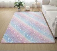 GGBOND Luminous Carpet Glow in the Dark Rainbow Pony Stars Rugs for Girls, Short Plush Sponge Sandwich Soft Comfortable, 100x160cm