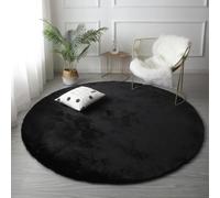 GGBOND Luxury Faux Rabbit Fur Carpet Round 60cm Thick Shaggy Plush Rug Anti-Shedding Hypoallergenic Non-Slip Rug for Nursery Kids Play Pet Friendly Home Decor Black