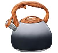 GGC Tea Kettle for Stove Top, 3.1QT/3L Whistling Tea Kettles for Boiling Water Coffee or Milk, Grey&Black Gradient kettle Pot with Wood Parttern Handle, Stainless Steel Pot for Home and Kitchen