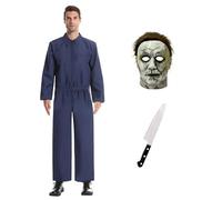 GGDQOPD Michael Costume for Adults, Deluxe Halloween Cosplay with Michael Mask Toy Knife, Jumpsuit Coveralls Horror Killer Cosplay Props-S