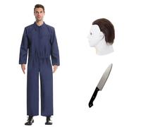 GGDQOPD Michael Costume for Adults, Michael Jumpsuit with Mask and Knife, Horror Halloween Killer Cosplay for Men Women-XL