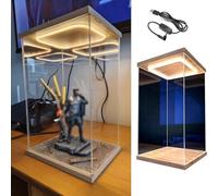 GGFFJ Tall Storage Display Box With LED Top Light, Assemble Countertop Clear Acrylic Case, Dustproof Organizer For Action Figures Sculpture(25x25x35cm(10"x10"x14"))