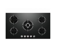 90cm Black 5 Burner Gas on Glass Hob with Wok Burner
