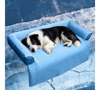 GGIB Cooling Dog Bed Mat with Bolster Pillow Washable Dog Couch Cover Breathable Summer Pet Couch Bed Protector Indoor(Large, Cooling Blue)