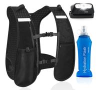 GGIE Running Hydration Vest, Lightweight Reflective Running Vest Pack with 500ml Soft Water Bottle and Headlamp for Men Women Marathon Trail Running Cycling Hiking Climbing