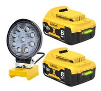 GGiking 2-Pack 18V 8.0Ah Replacement Battery +LED Light for Dewalt Battery