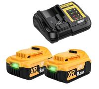 GGiking 8.0Ah Battery and Charger Replacement for Dewalt DCB200 DCB184 DCB101 DCB107 DCB112 DCB105 DCB115 DCB203 with LED Indicator XR Power Tool Battery (2 Batteries, 1 Charger) - 18V