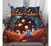 GGJJTT Halloween Ghost Duvet Cover Bedding Set Bedspread Cover with Pillowcase Microfiber Quilt Cover Soft 3 Piece Set For Boys Girls Double 200x200cm