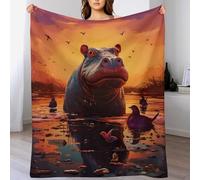 GGJJTT Hippo Fleece Throw Blanket, Soft Microfiber Fluffy Flannel Blanket for Bed Sofa Couch Settees, Kids Adult Gift Travel100×130cm
