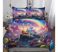 GGJJTT Rainbow Planet Soft Microfiber Duvet Cover with Pillowcases Comforter Cove Polyester Quilt Covers for Adults Teenager Kids Bedding Double 200x200cm