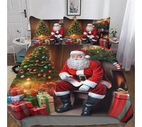 GGJJTT Santa Claus Duvet Cover Set 2 Pieces, Bedding Comforter Cover with Pillowcases Soft Microfiber Quilt Cover for Boys Girls Kids Single135x200cm