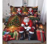 GGJJTT Santa Claus Duvet Cover Set Microfibre Soft Quilt Covers 3 Pieces Bedding Cover with Pillowcase For Boys, Girls And Teenagers Double 200x200cm