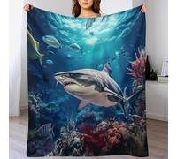 GGJJTT Shark Fleece Throw Blanket, Soft Microfiber Fluffy Flannel Blanket for Bed Sofa Couch Settees, Kids Adult Gift Travel 130×150cm
