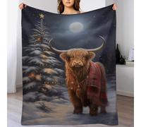 GGJJTT Soft Fleece Highland Cow Xmas Throw Plush Blanket Soft Flannel Material - Home Decor Bed, Couch, Sofa Travel Nap Throws Blanket 130×180cm