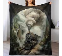 GGJJTT Steam Train Blanket Throw Bedspread Soft Fluffy Warm Light Flannel Fabric Design for Duvet Cover Quilt Rug | Perfect for Adults Or Children's Gifts（130×150cm）