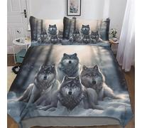 GGJJTT Wolf Bedding Set Soft 3pcs Breathable Quilt Cover with Pillowcase 3D Duvet Cover Set Comforter Cover For Boys Girls King220x240cm
