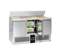 GGM Gastro Commercial Saladette Prep Fridge PREMIUM - 3 Doors - GN 1/1 Pan Well - 1368×700 mm - +2 to +8 °C - GN top 4×1/1; UK plug
