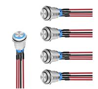 Ggnaxivs 12mm Push Button Switch 5PCS with Pre Wired Harness 12V 24V Self Locking Latching LED Round Waterproof Metal Switch