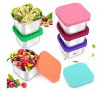 Ggnaxivs Stainless Steel Snack Containers, 6Oz 304 Stainless Steel Metal Sauce Food Storage Box Containers with Silicone Lids