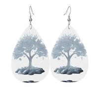 GGNKDL A big tree covered with frost Prints Water droplet pendant earrings and leather earrings, suitable as holiday birthday gifts for women